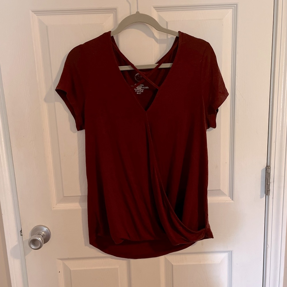 Women’s Brown Short Sleeve Wrap Front Top
